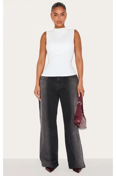 Shape White Built In Bra Sculpt Boat Neck Ruched Side Top