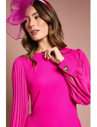 Long Sleeve Pleated Crepe Maxi Dress - 2