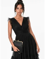 Anaya With Love Recycled Black Flutter Sleeve Ruffle Maxi Dress - 2