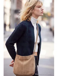 Navy Blue Premium Yarn/Special Yarn Plaid Patterned Knitwear Cardigan - 2