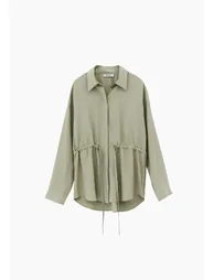 Oversize Shirt Collar Long Tunic - TEA - 5