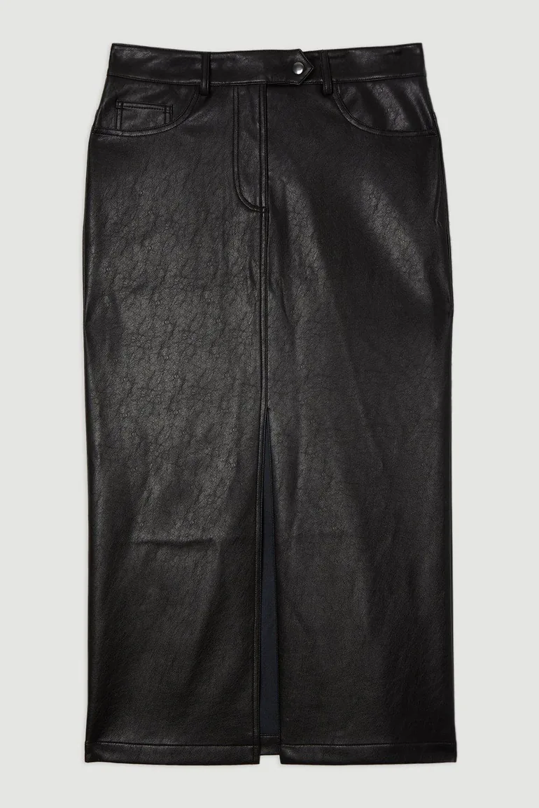 Faux Leather Pencil Midi Skirt - 3