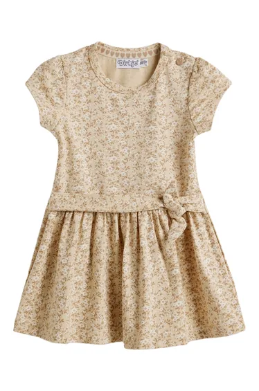 Baby Girls Beige Ditsy Print Cotton Dress