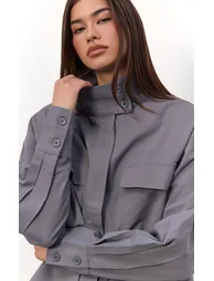 Grey Cotton Funnel Neck Boxy Shirt