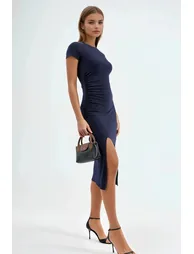 Slit Detailed Short Sleeve Midi Dress - 3