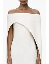 Dominique White Asymmetrical Cape Maxi Dress - 1