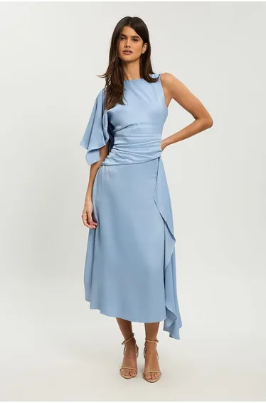 Petite Viscose Drape Satin Midi Dress
