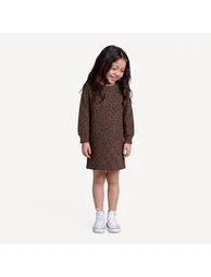Leopard Print Jumper/Sweater Dress in Fleece with Long Sleeves