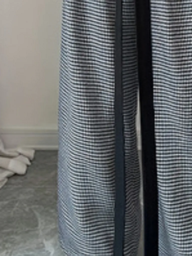 Houndstooth Wide Leg Trousers with Tie Waist - 3