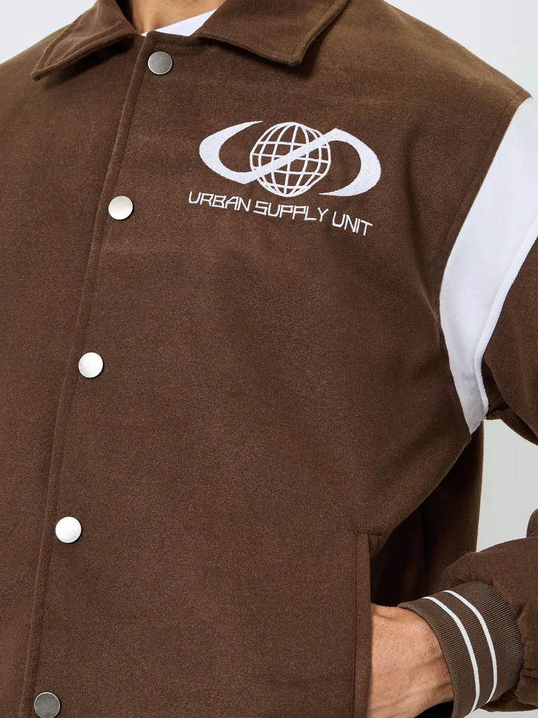 Men Relaxed Varsity Jacket with Graphic Patchwork - 3