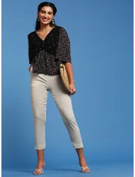 Cream Woven Cotton Pants