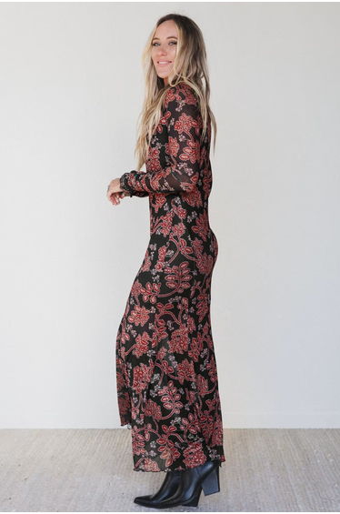 Lvness Black Retro Floral Print Long Sleeve Casual Mesh Dress product thumbnail 3