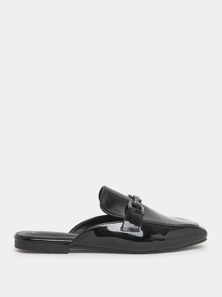 Black Patent Leather Mules
