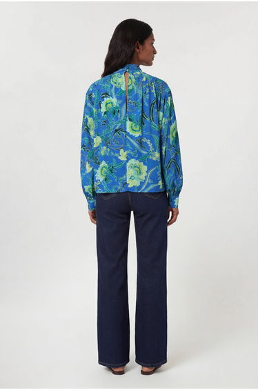 Viscose Woven Stripe Contrast Blue Floral Blouse product thumbnail 3