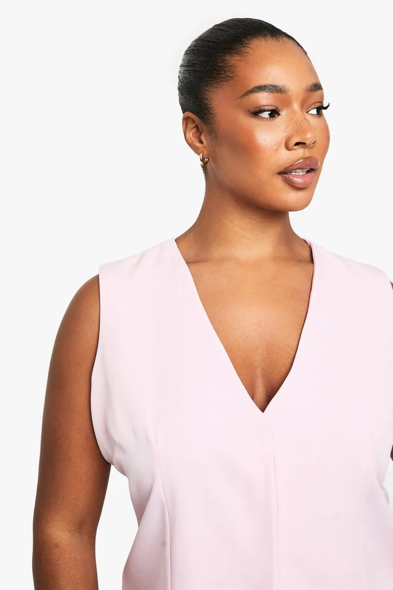 PLUS CONCEALED LAPEL WAISTCOAT - baby pink - 3