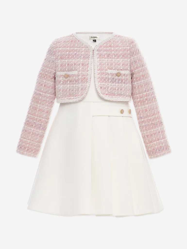 Florel Girls Dress and Jacket Set in Ivory - 1