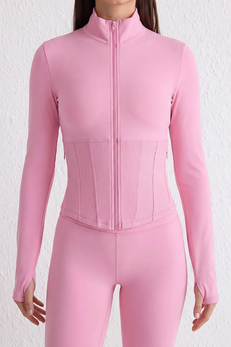 Pink Brushed Scuba Knitted Sports Jacket - 2
