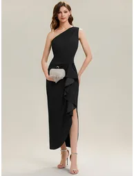 Thigh-High Slit Knit Sleeveless Evening Dress - 5