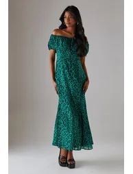 Chiffon Bardot Godet Insert Milkmaid Midaxi Dress