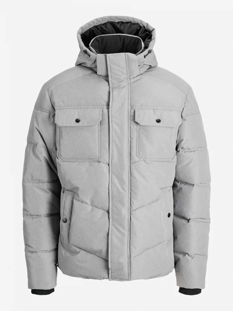 Grey Zip-Up Hooded Puffer Jacket - 1