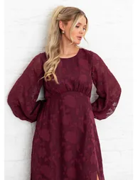 Lovedrobe Red Floral Burnout Long Sleeve Keyhole Back Midaxi Dress - 4