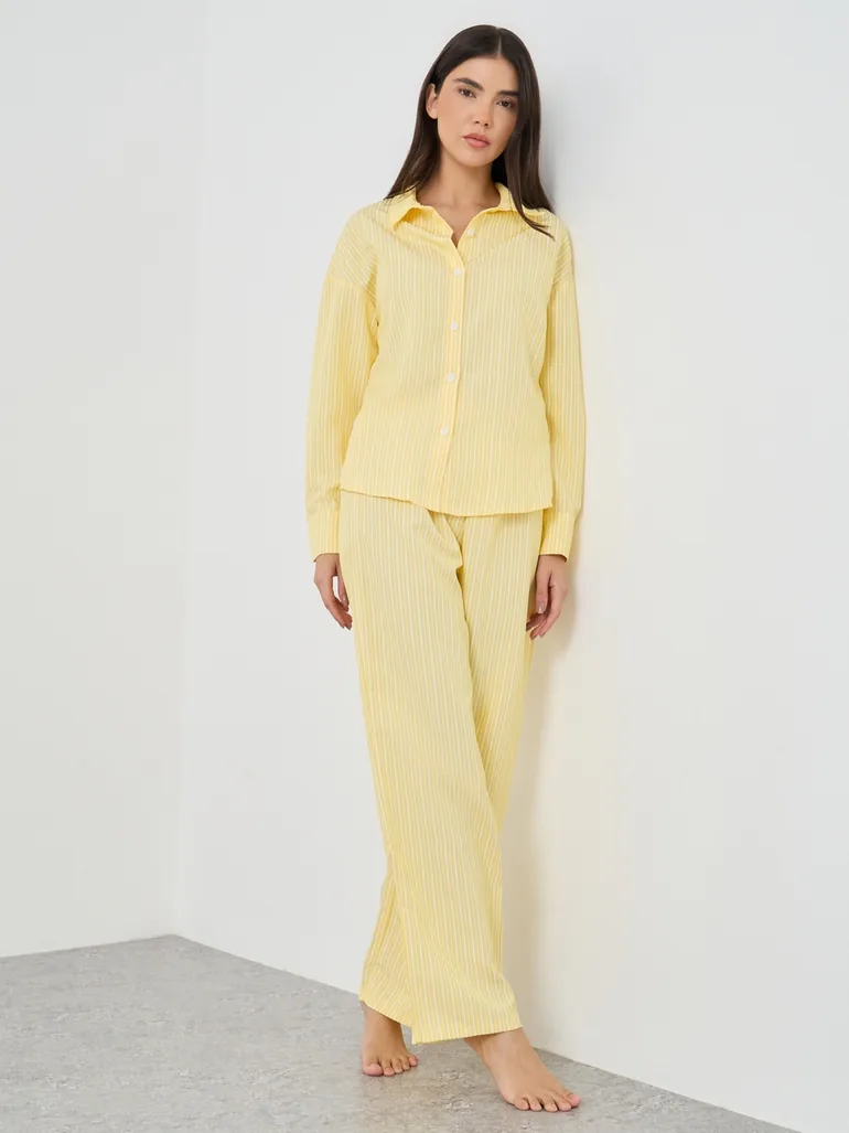 Striped Buttoned Shirt and Pyjama Set