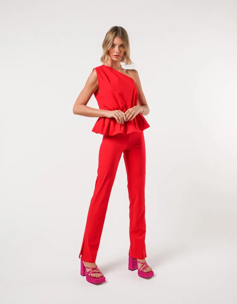 Red Side Slit Trousers - 1