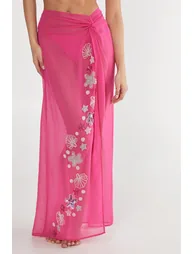 Embellished Shell Knot Front Maxi Beach Skirt - 1