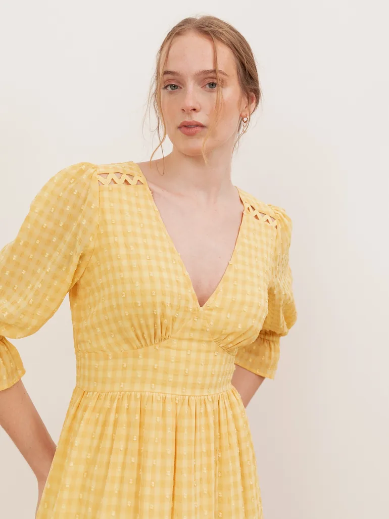 Lovedrobe Yellow Gingham V Neck Midaxi Dress - 2