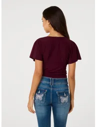 V Neck Grown On Angel Sleeve Top - 4
