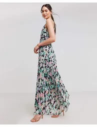 Floral Print Asymmetric Hem Maxi Dress - 1