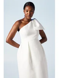 Statement Bow Bardot Bridal Midi Dress - 1