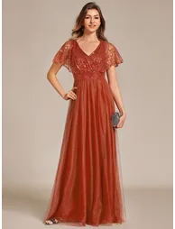 ever NAVEYA|Sparkly Sequin A-Line V-Neck Tulle Formal Evening Dress - 3
