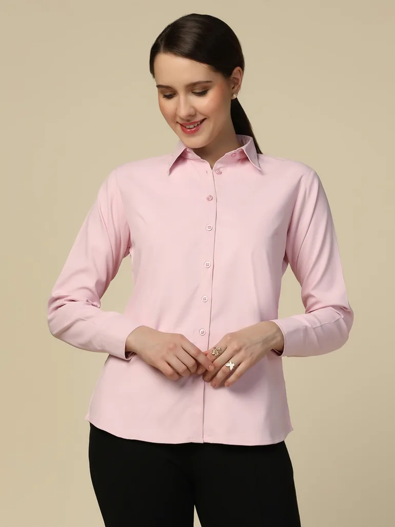 Pink Solid Long Sleeve Shirt - 1