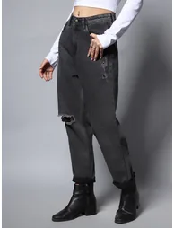 Sliced Knee Relaxed Fit Cropped Jeans - 1