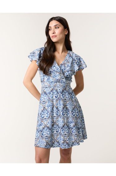 Printed Frill Sleeve Wrap Front Belted Waist Dress product thumbnail 2