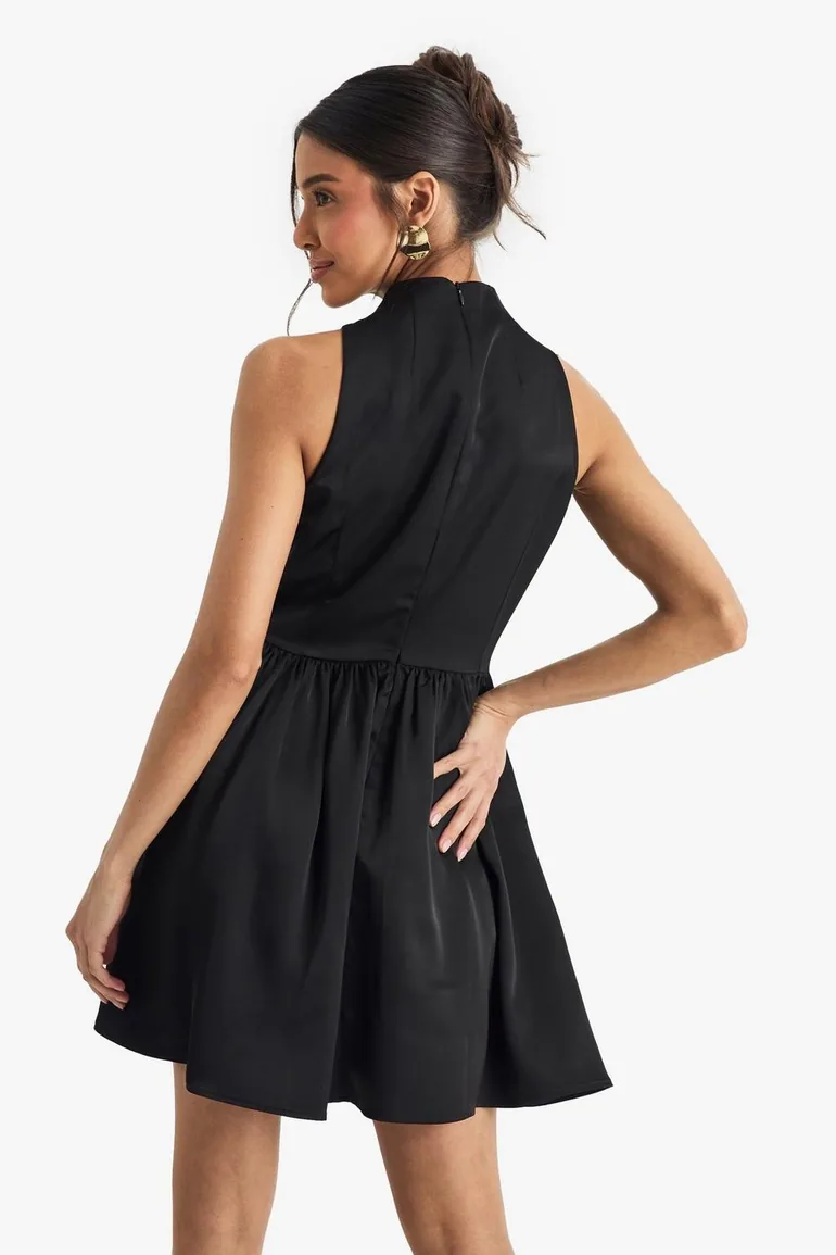 Premium Satin High Neck Volume Mini Dress - 2