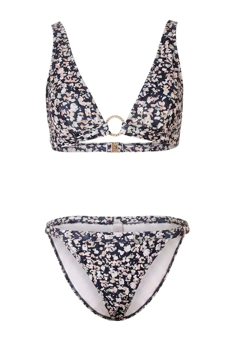 Floral Pattern Triangle Covered Normal Waist Regular Bikini Set with Accessories - 2