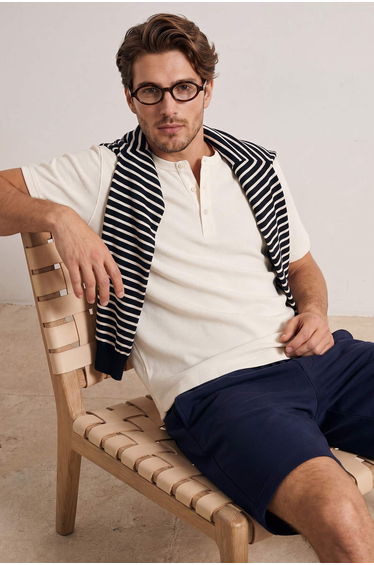 Navy Blue Regular Fit Draped Knitted Shorts & Bermuda