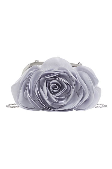 3D Rose Petal Satin Clutch in Silver