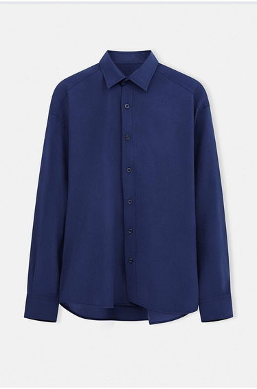 Navy Blue Regular Fit Modal Textured Thin Summer Shirt