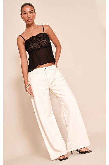 Black Sheer Chiffon Lace Detail Strappy Cami