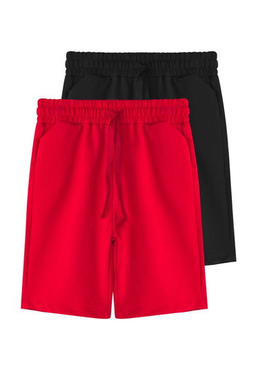 Black-Red 2-Pack Boy Cotton Basic Knitted Shorts & Bermuda