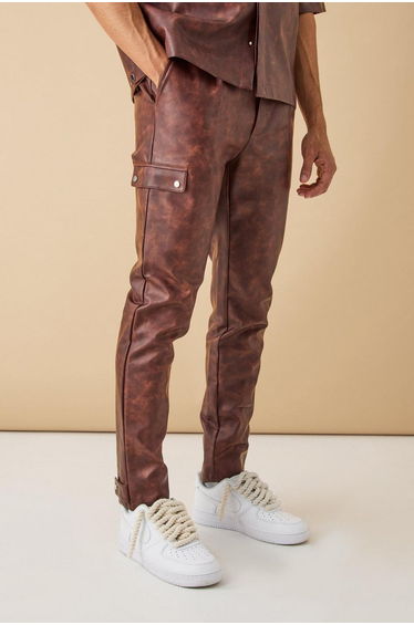 Fixed Waist Slim Ombre Pu Trouser - rust