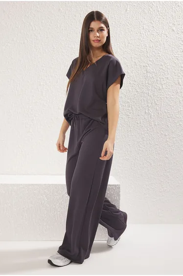 Anthracite V-neck Oversize/Wide Pattern Knitting Upper-Lower Team