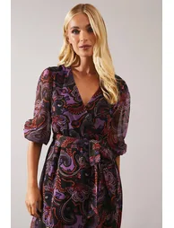 Petite Purple Paisley Wrap Dress - 3