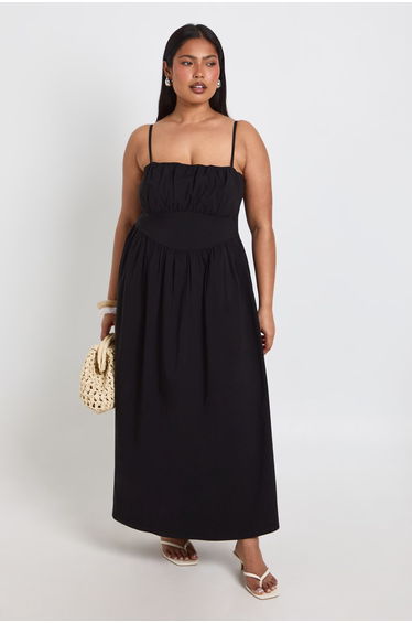 Plus Bengaline Strappy Midaxi Dress - black