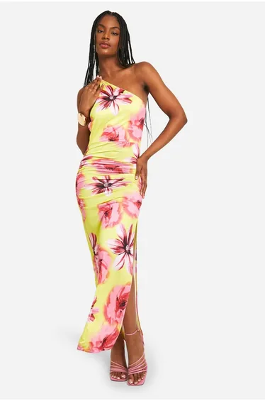 Tall Slinky Asymmetric Floral Maxi Dress