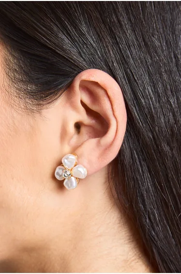 Mini Pearl Floral Stud Earrings - pearl