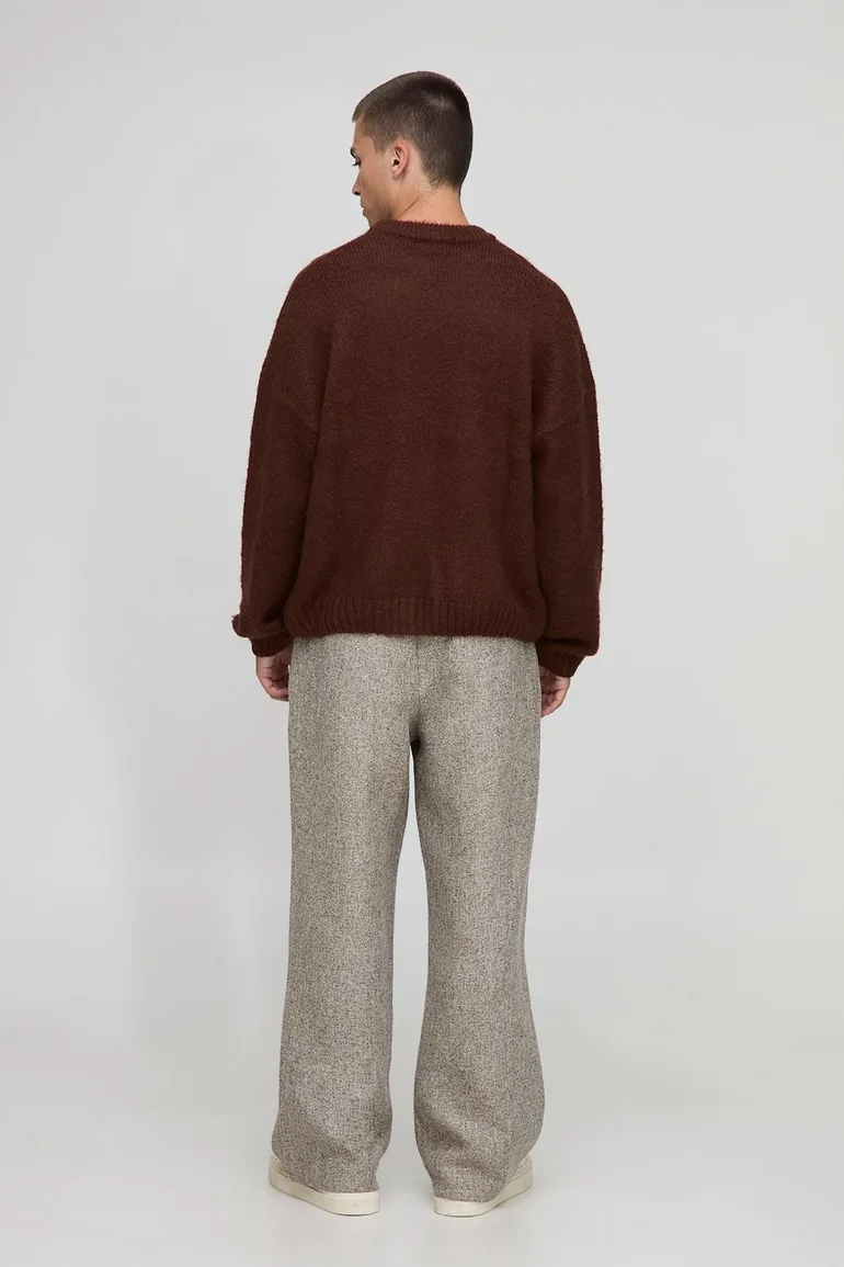 Boxy Fit Brushed Extended Neck Knitted Jumper - chocolate - 1